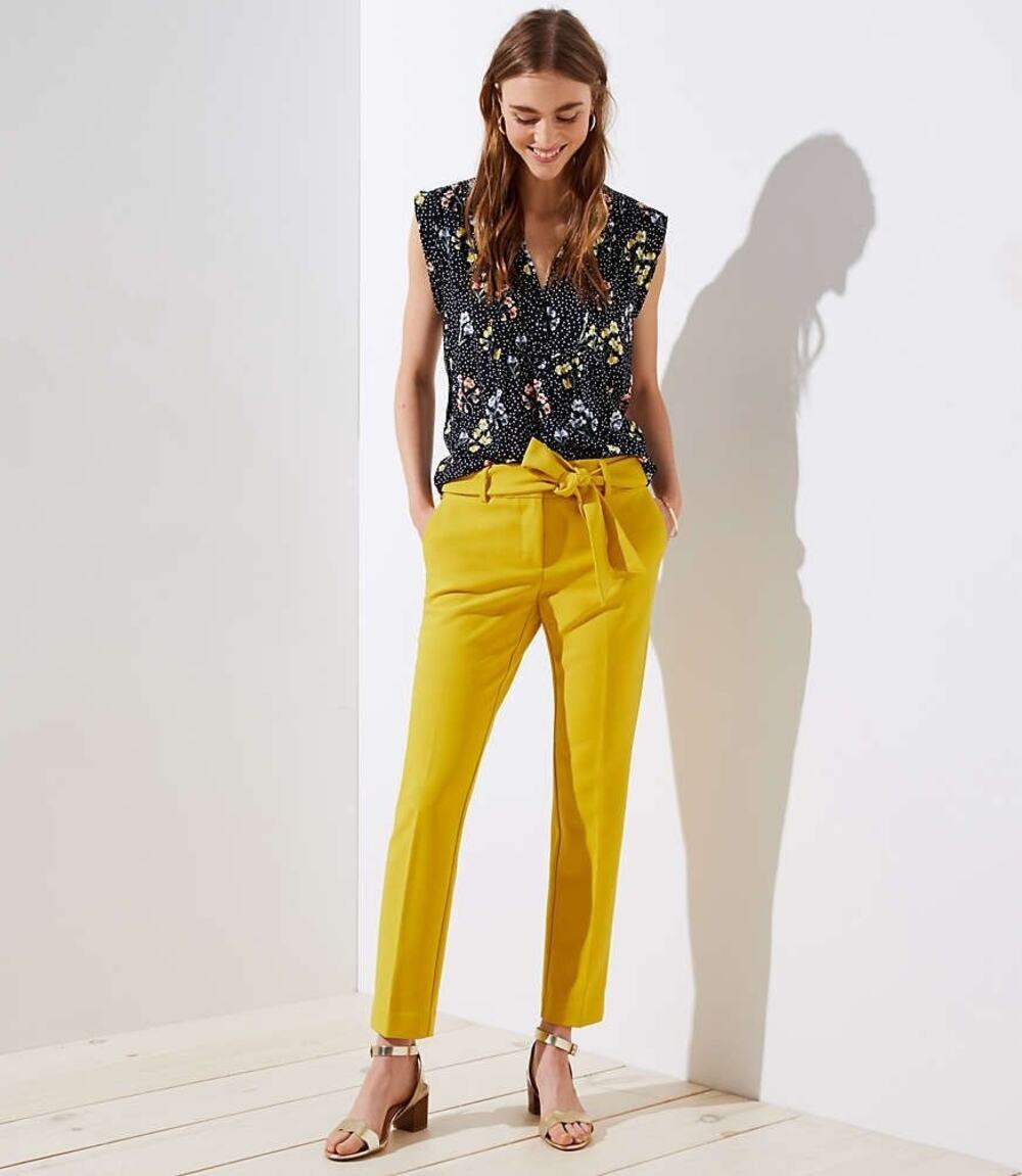 LOFT Slim Tie Waist Pants Solar Mustard Yellow Belted Ankle Trouser Women's 4P
